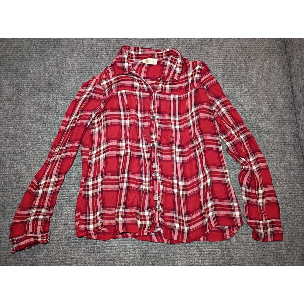 Hollister‎ Women's Red & White Flannel Button Down Shirt Size Small